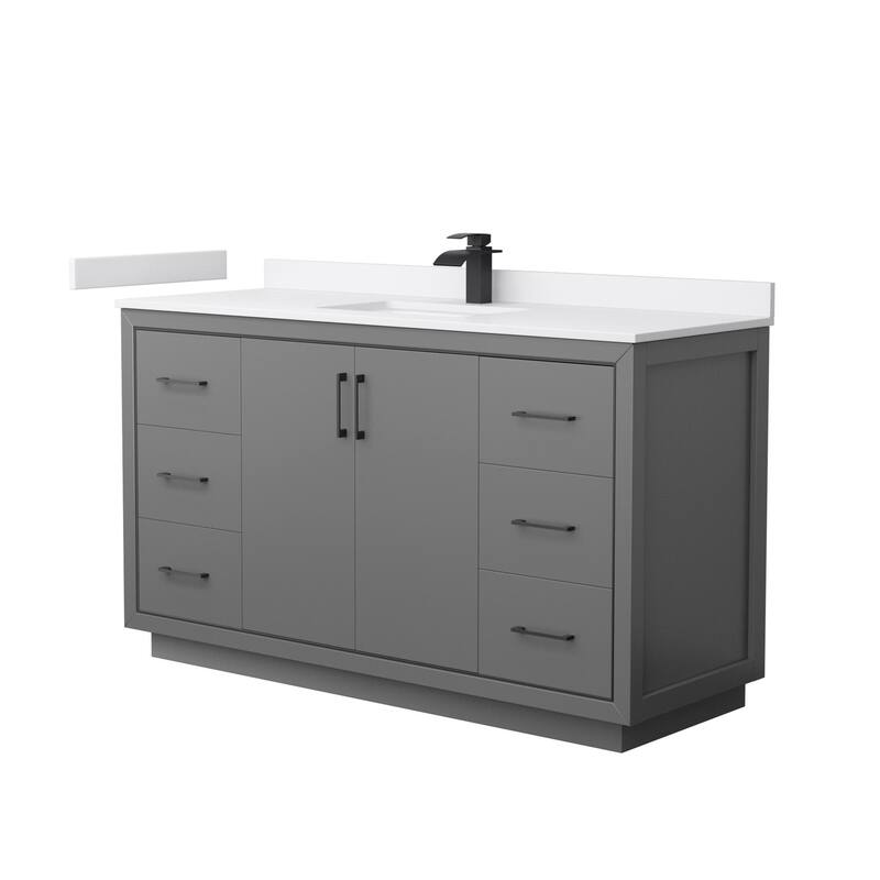 Wyndham Collection WCF1111-60S-VCA-MXX Icon 60" Free Standing Single - Dark Gray / White Cultured Marble Top / Matte - Painted