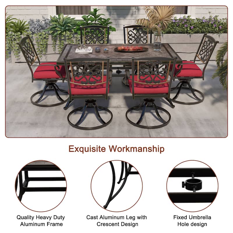 Rectangle Aluminum 67 in. Length Outdoor Dining Table with 2in Umbrella Hole