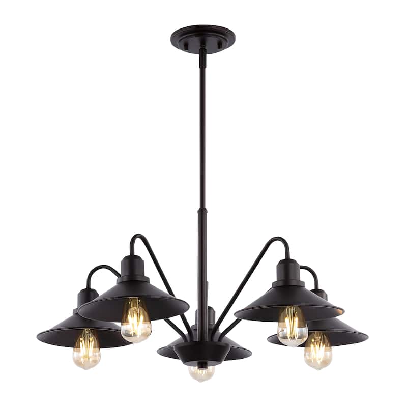 Cole 27" 5-Light Metal Farmhouse Industrial LED Chandelier, Oil Rubbed Bronze by JONATHAN Y