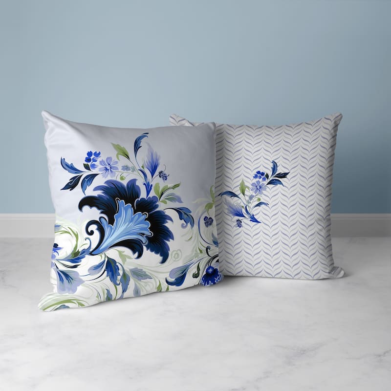Damask Hue Faux Suede Reversible Throw Pillow Blue and Green
