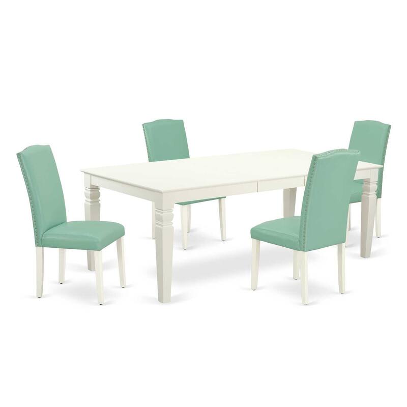 Rectangular Dining Table Set - 5Pc Table & 4 Chairs - 66/84 Inch Table with Leaf - Linen White Legs