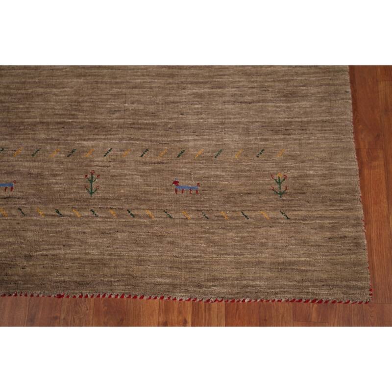 Brown Tribal Gabbeh Area Rug Handmade Wool Carpet - 8'0"x 9'8"