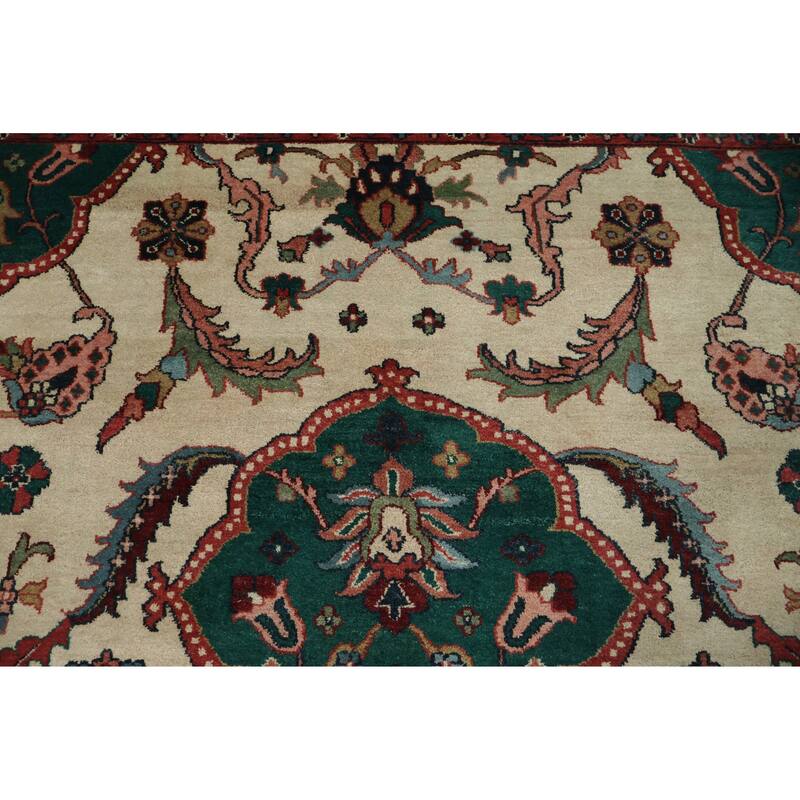 Hand Knotted Oriental 100% Wool Carpet Traditional Floral Beige & Ivories Agra Area Rug - 12' 0'' X 9' 0''