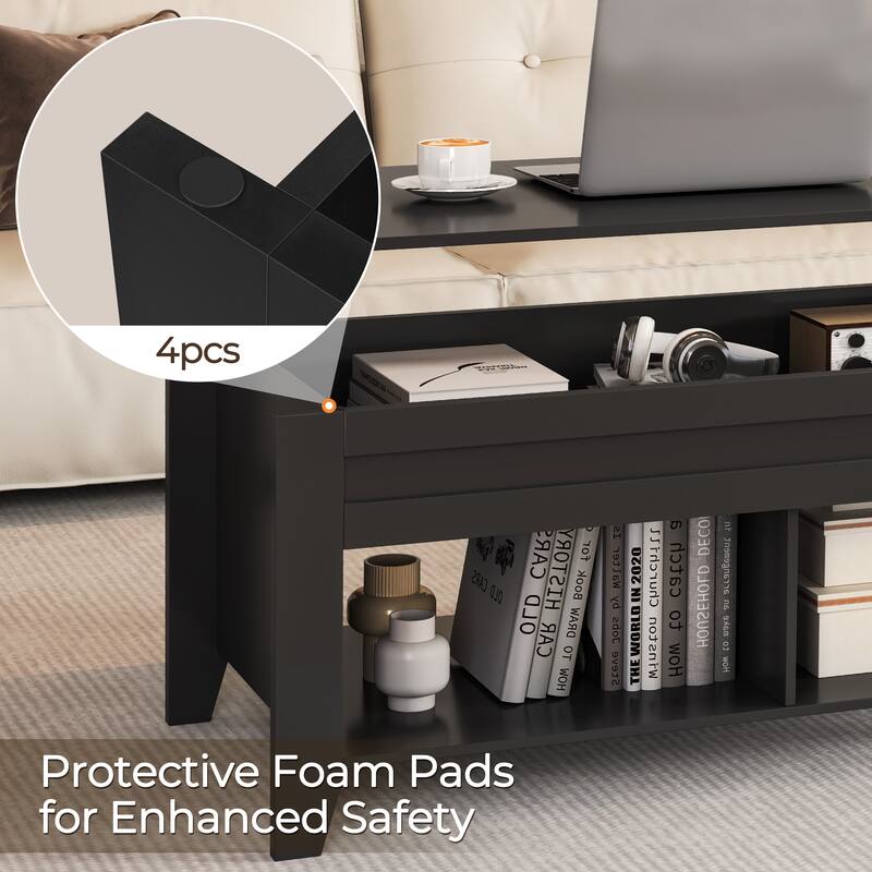 Yaheetech Rectangular Lift-Top Coffee Table with 2 Open Shelves,47.5"