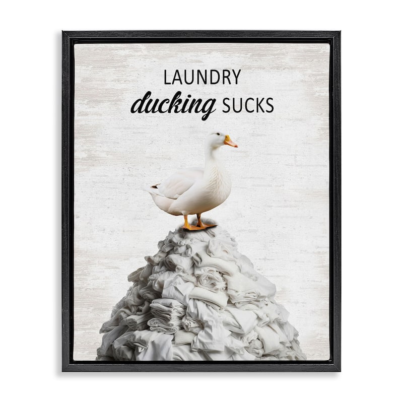 Stupell Duck & Laundry Pile Framed Floater Canvas Wall Art Design By Lettered and Lined - 17 x 21 - Black