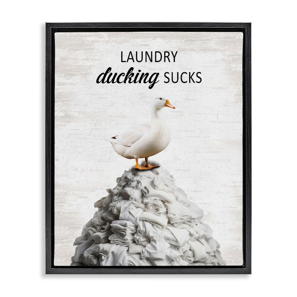 Stupell Duck & Laundry Pile Framed Floater Canvas Wall Art Design By Lettered and Lined