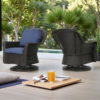 Outdoor Patio Rattan Swivel Rock Club Chairs Set of 2 with Water-Repellent Cushions