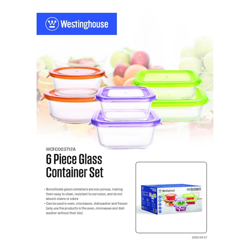 Westinghouse 6-Piece Glass Food Storage Container Set - 320ml to 650ml