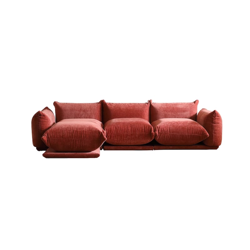 104" L-shape Chenille Modular Sofa Modern Sectional Semi-firm Sofa Couch with Ottoman