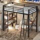preview thumbnail 2 of 12, Metal Loft Bed Frame with Built-in Desk and 3-Tire Shelf Under Bed,Twin Size