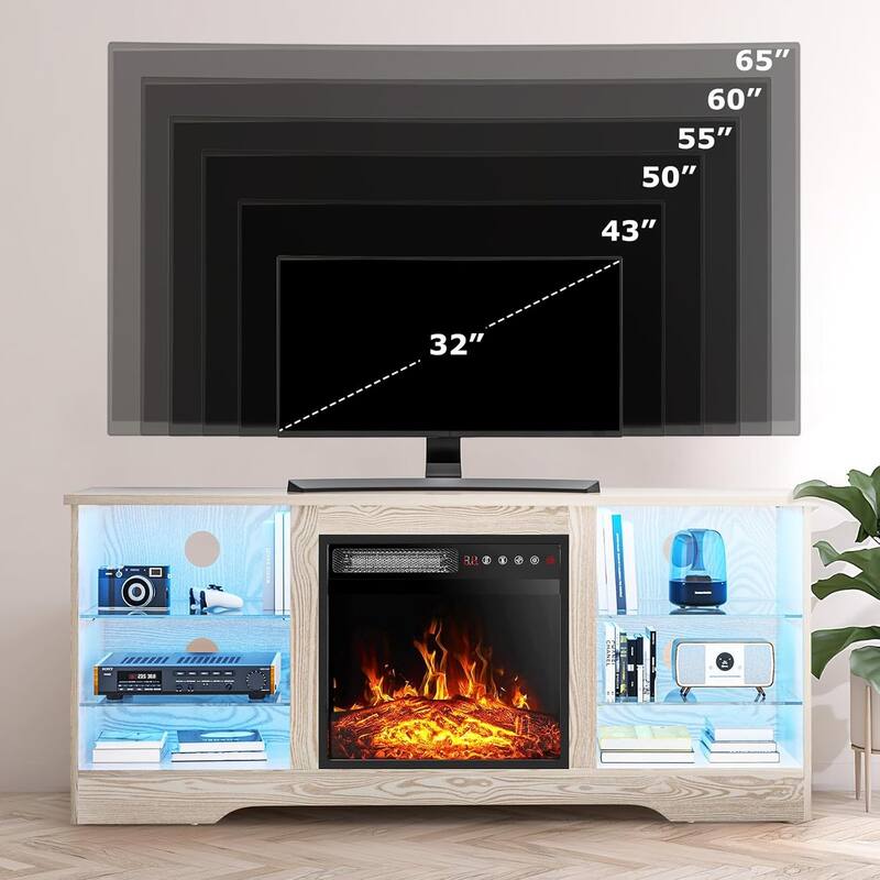 Bossin 58" Fireplace TV Stand with 18'' Electric Fireplace,Modern Entertainment Center for 65'' TVs,TV Cabinet