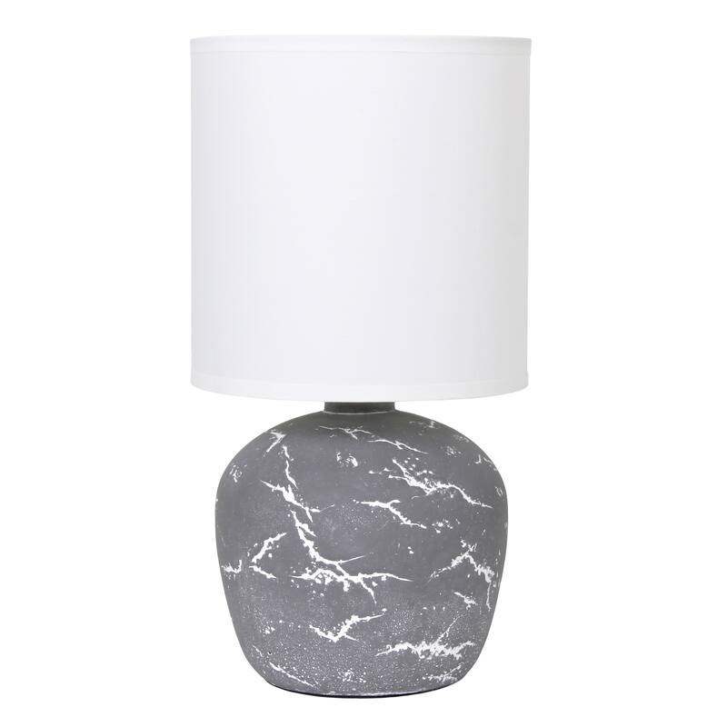 Marble Inspired Ceramic Table Lamp with White Fabric Drum Shade Modern Compact Accent Lighting Multiple Colors - Grey