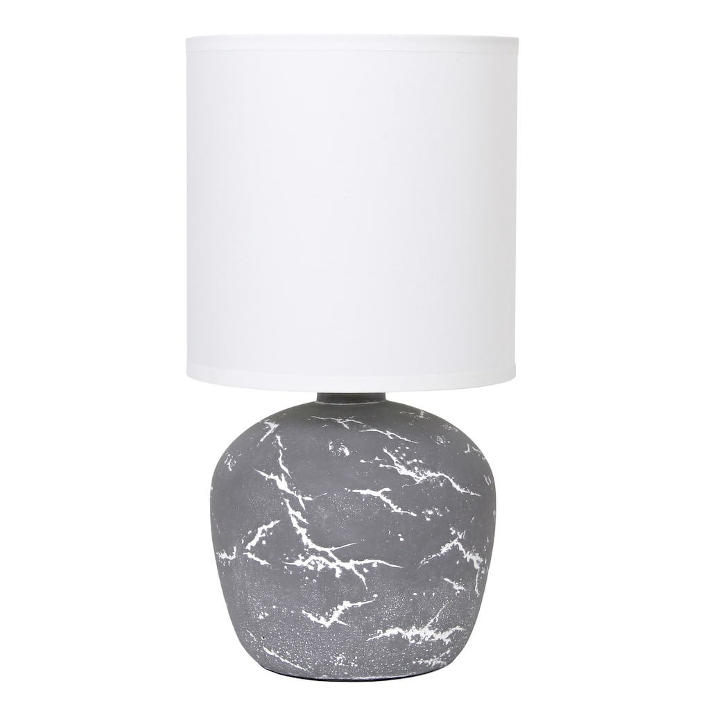 Marble Inspired Ceramic Table Lamp with White Fabric Drum Shade Modern Compact Accent Lighting Multiple Colors