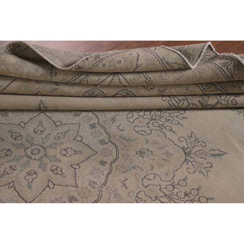 Hand Knotted Oriental 100% Wool Carpet Traditional Floral Beige & Ivories Tabriz Area Rug - 12' 5'' X 9' 7''