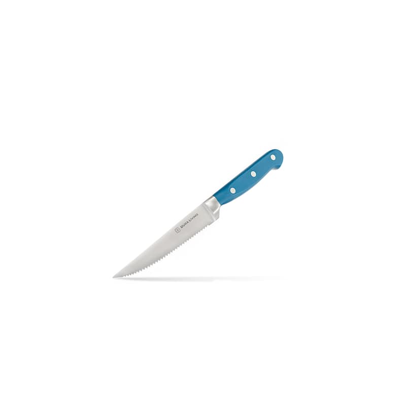 Dura Living 4-Piece Steak Knife Set - High Carbon Stainless Steel Serrated Blades, Ergonomic Black Handles