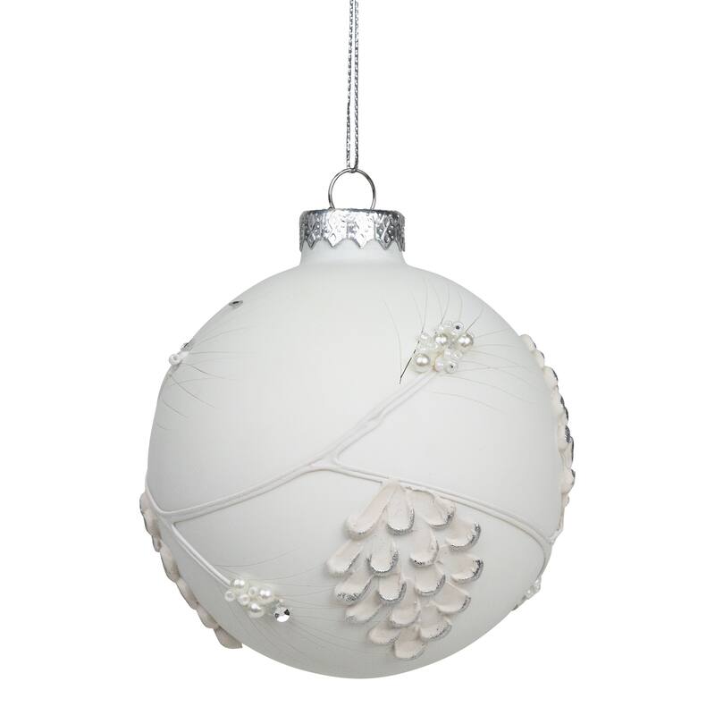 White and Silver Leaves Glass Onion Christmas Ornament - 3.5"