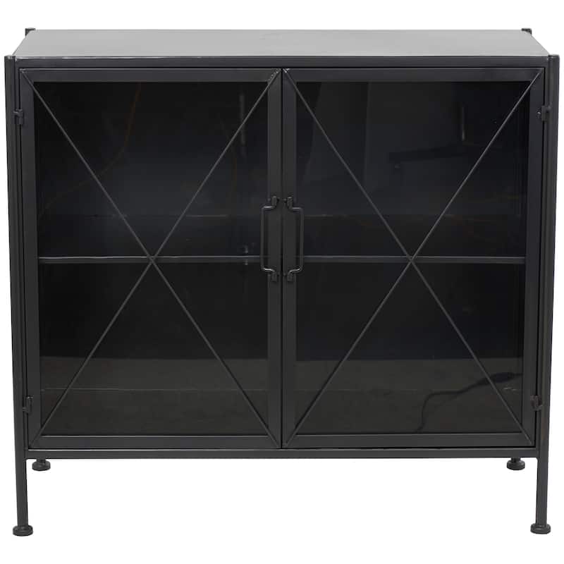 Metal Geometric 1 Shelf Cabinet with Glass Front Panels - Black or White - Roche River Decor
