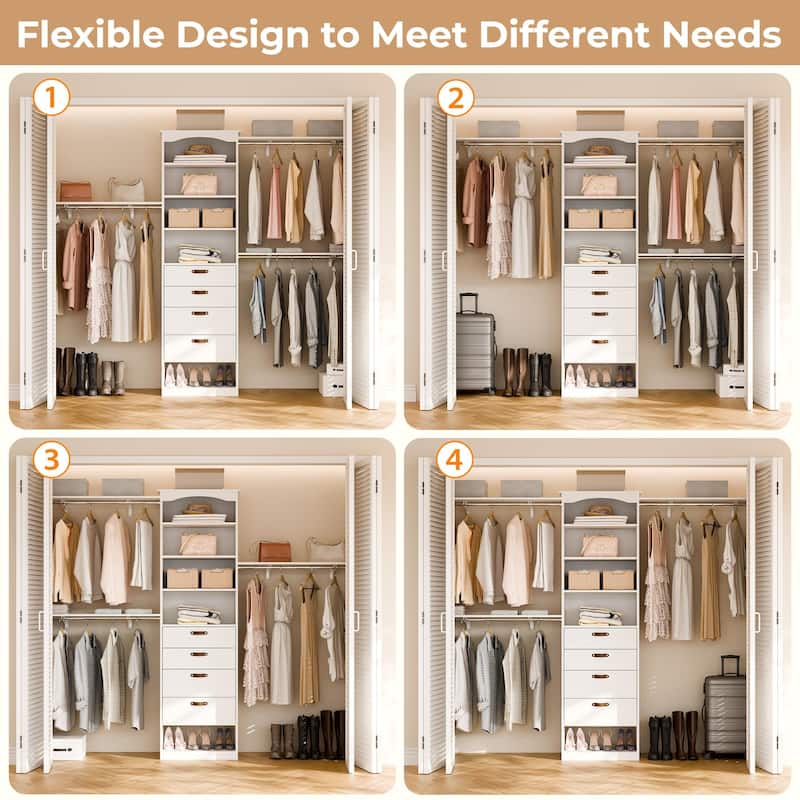 23.6"-118" W Modular Closet System, 2-9.8FT Walk-In Closet Organizer with 3 Expandable Rods and Shelves - 76.6'' H X 15.7'' D