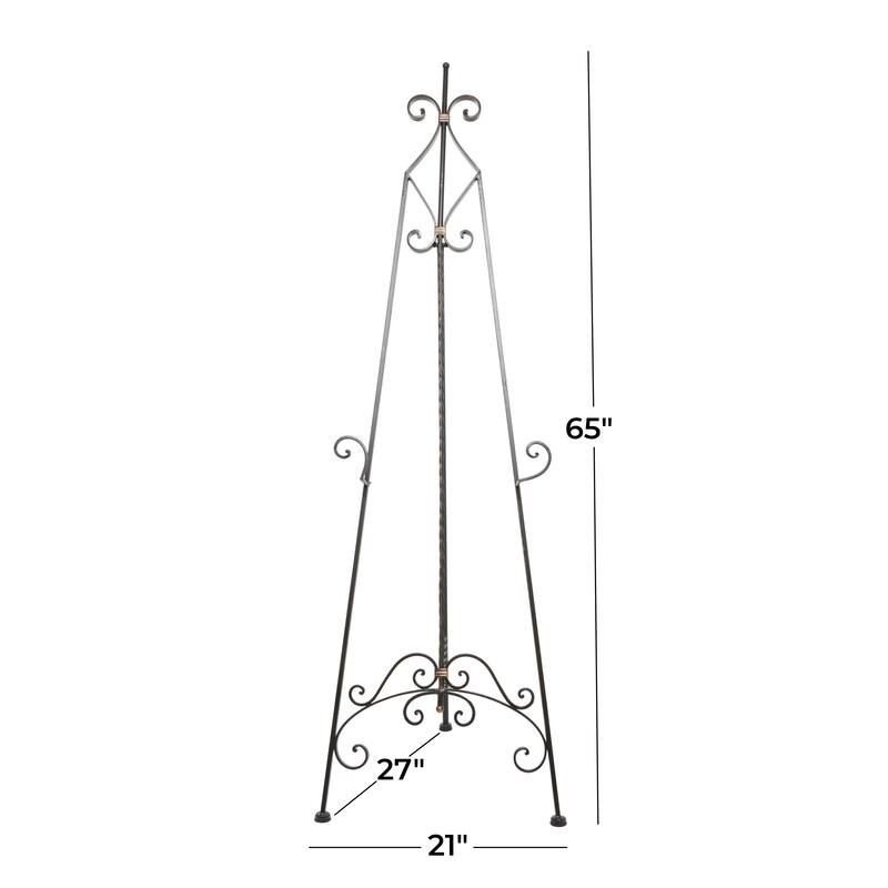 Black Metal Tall Adjustable Scroll Display Easel with Gold Accents