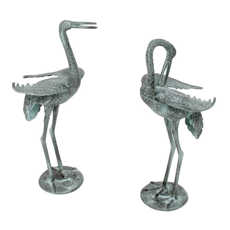 Achla Designs Outdoor Preening Crane Pair Statue, 23 Inch Tall, Blue-Grey Verdi Painted Finish