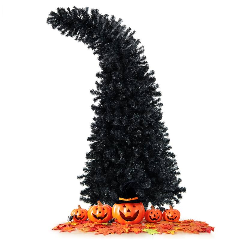7FT Pre-Lit Black Halloween Tree 8 Flash Modes w/Purple &Orange Lights