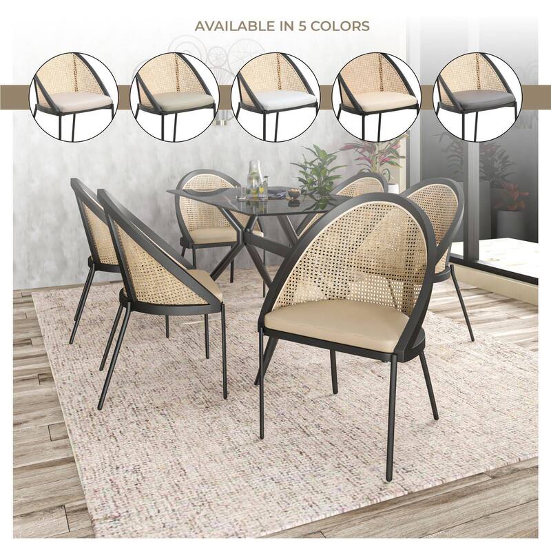Urbane Modern Stylish Dining Chair with Vinyl Fabric Seat and Wicker Back for Dining Room & Kitchen, Set of 4