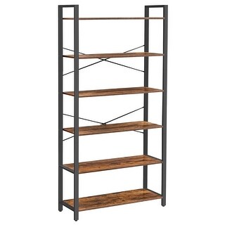 6-Tier Bookshelf, Home Office Bookcase, Storage Rack with Steel Frame ...