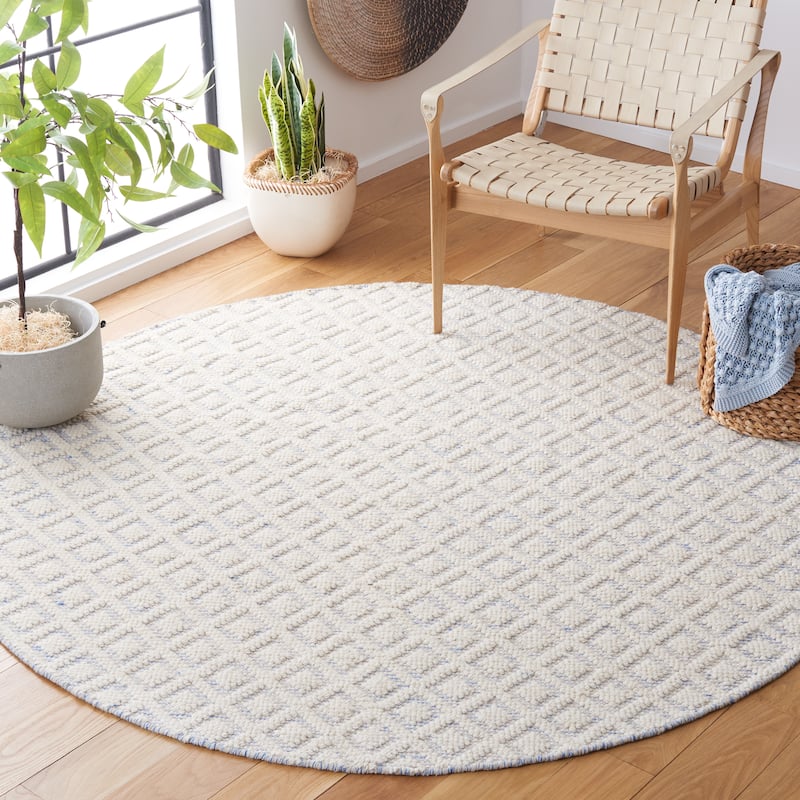 SAFAVIEH Handmade Vermont Latrice Wool Rug - 6' Round - Ivory/Light Blue
