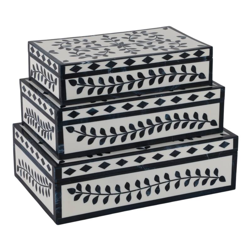 Resin Wood Decorative Boxes Modern Stylish Sleek Design (Set of 3) - 12" x 8" x 4"