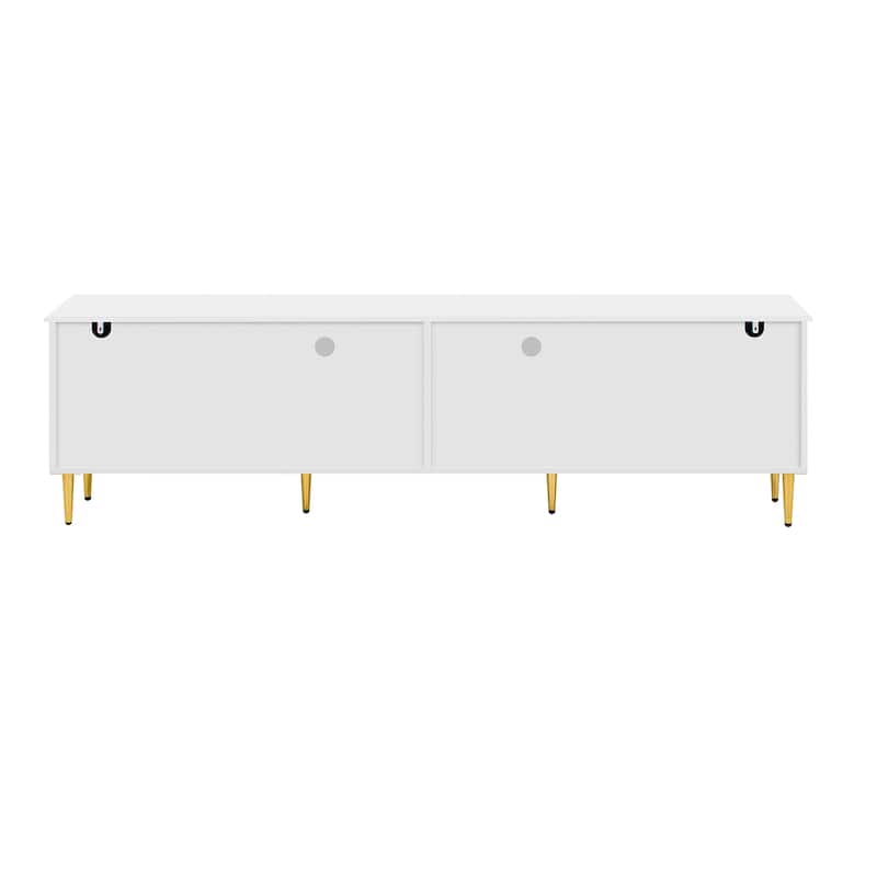 78.8" Modern Glass-Accent TV Stand - 4 Drawers and 2 Glass Cabinets, 6 Metal Legs and Cable Management