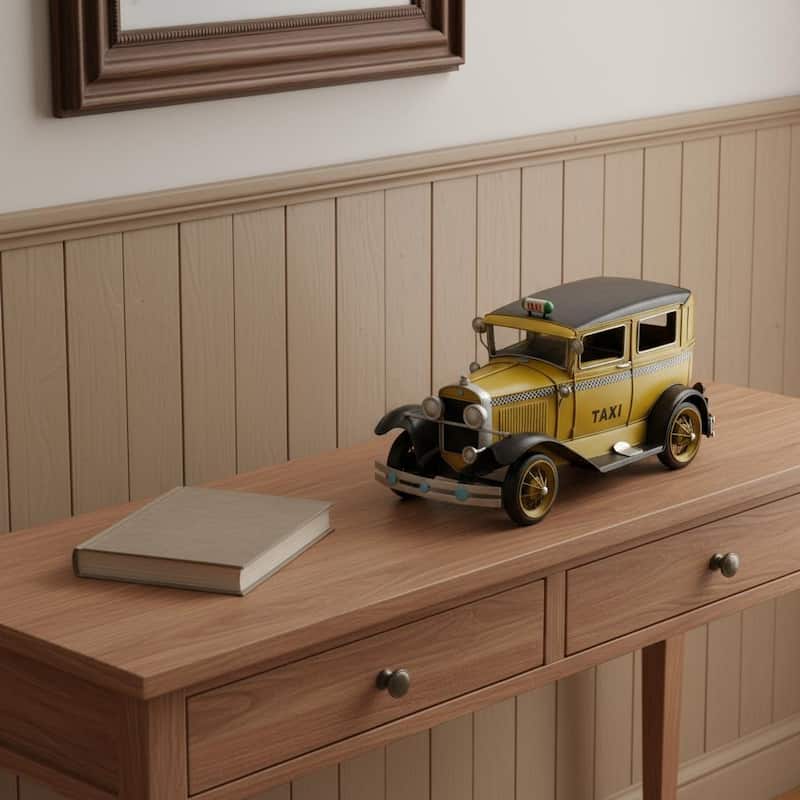 HomeRoots 7" Yellow and Black Metal Hand Painted 1931 Yellow Taxi Model Car - 6.5' X '6.5' X '13.5