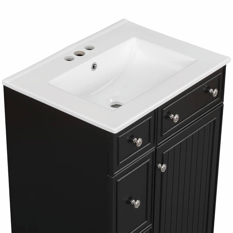 24-Inch Bathroom Vanity Cabinet with Ceramic Sink - 2 Drawers and 1 Door