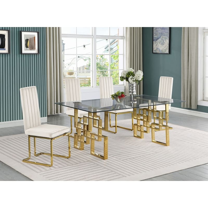 Best Quality Furniture Small Glass Dining Sets - 5pcs - Gold Chrome - Cream