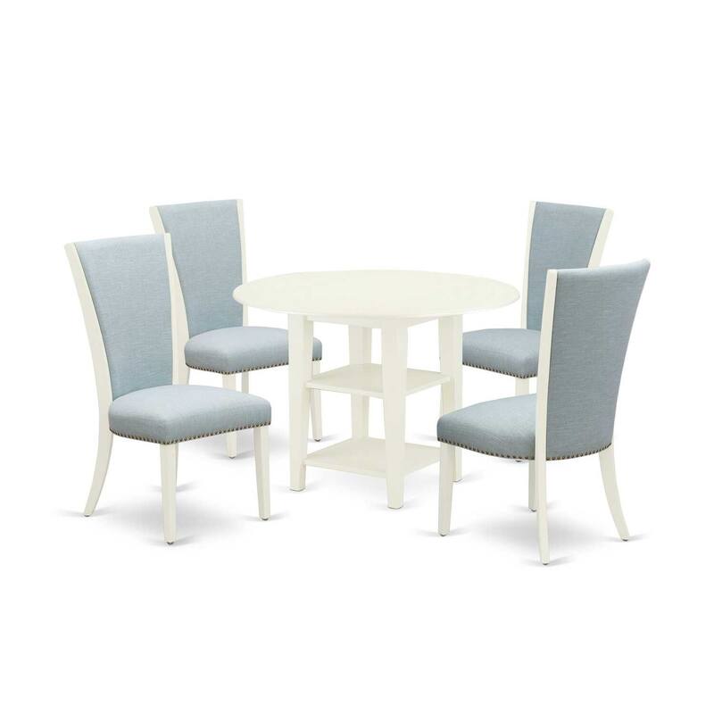 5-Piece Linen White Finish Solid Wood Top - Dining Room Set - Seats 4