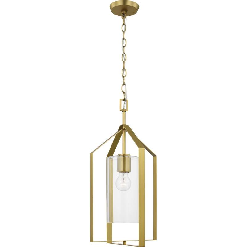 Vertex Collection One-Light Brushed Gold Clear Glass Contemporary Foyer Light - 12 in x 12 in x 22.5 in