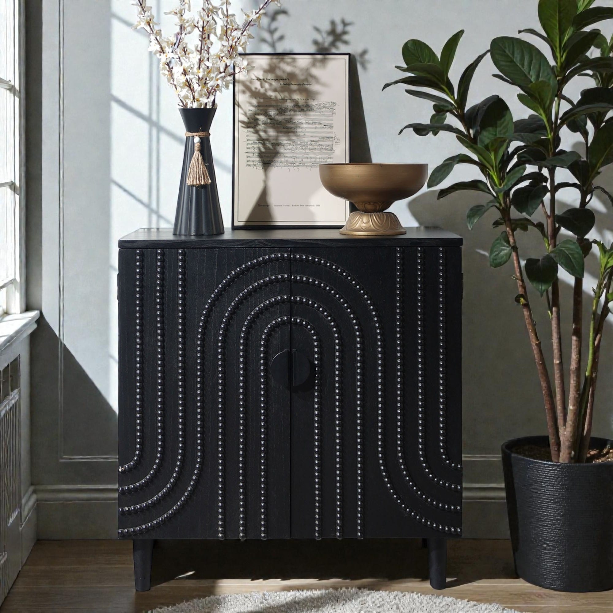 Modern Black Accent Storage Cabinet, 30 Inch Wood Sideboard with Decorative Door for Living Room Entryway
