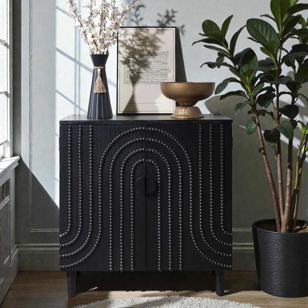 Modern Black Accent Storage Cabinet, 30 Inch Wood Sideboard with Decorative Door for Living Room Entryway