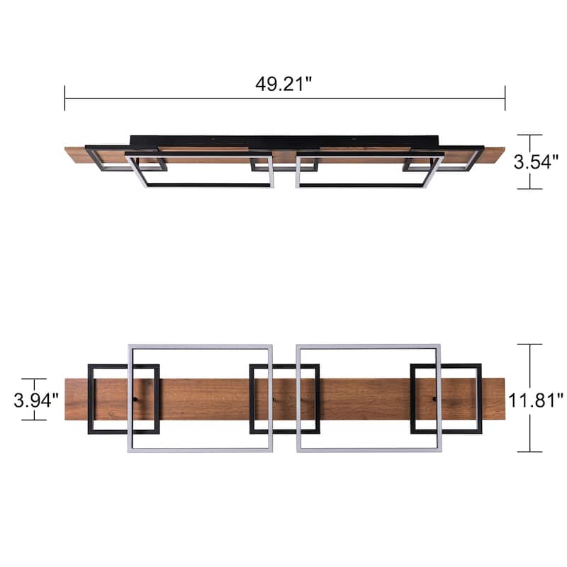 Integrated LED Rectangle Wood Semi Flush Mount Ceiling Light for Hallway Foyer