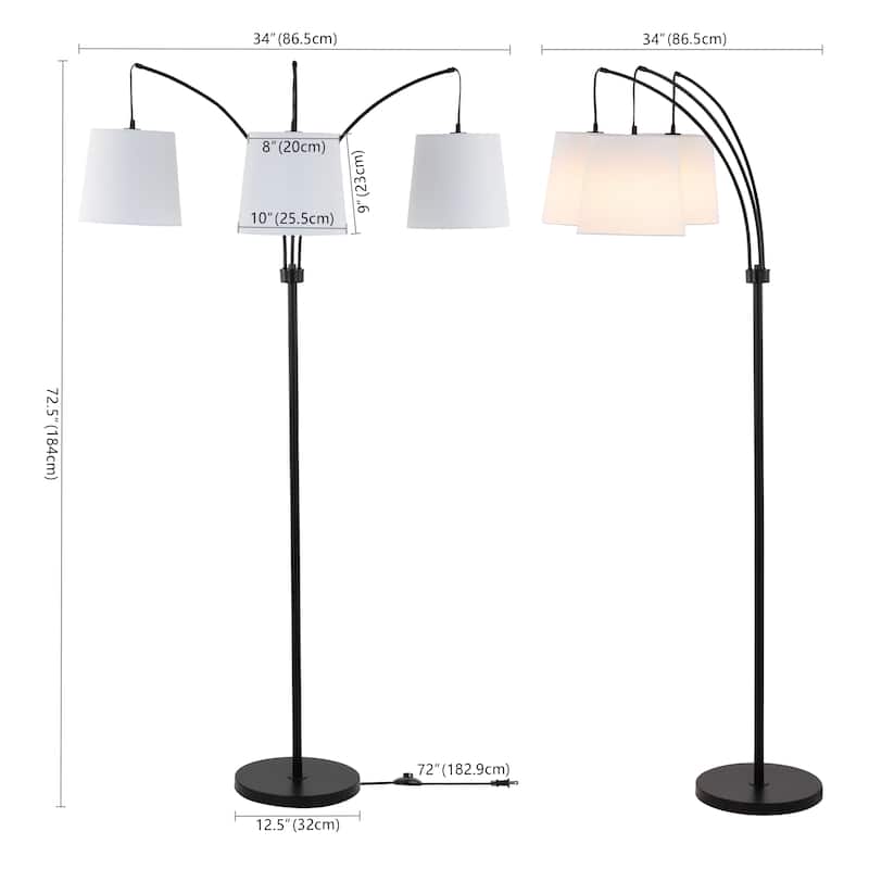 Ocata 72.5" 3-Light Mid-Century Modern Head-Adjustable Iron LED Arc Floor Lamp, Black by JONATHAN Y