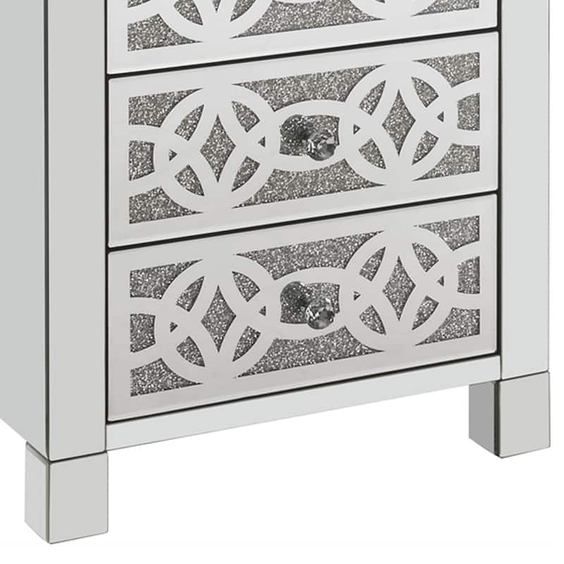 Accent Table with 3 Drawers and Faux Diamond Inlays, Silver