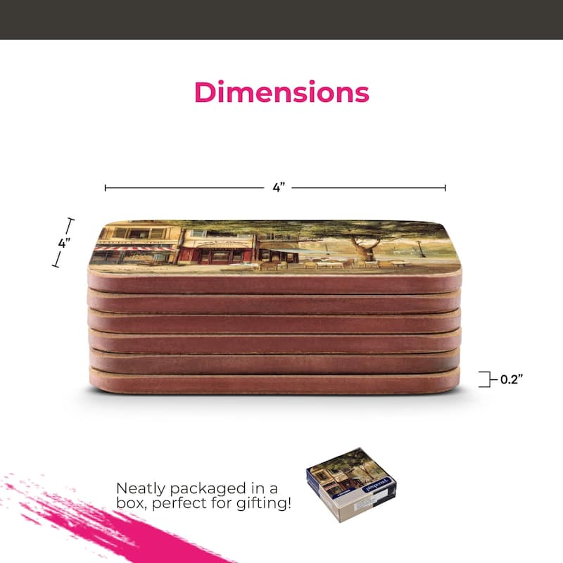 Pimpernel Set of 6 Parisian Scenes Coasters - 4 Inches Sq.