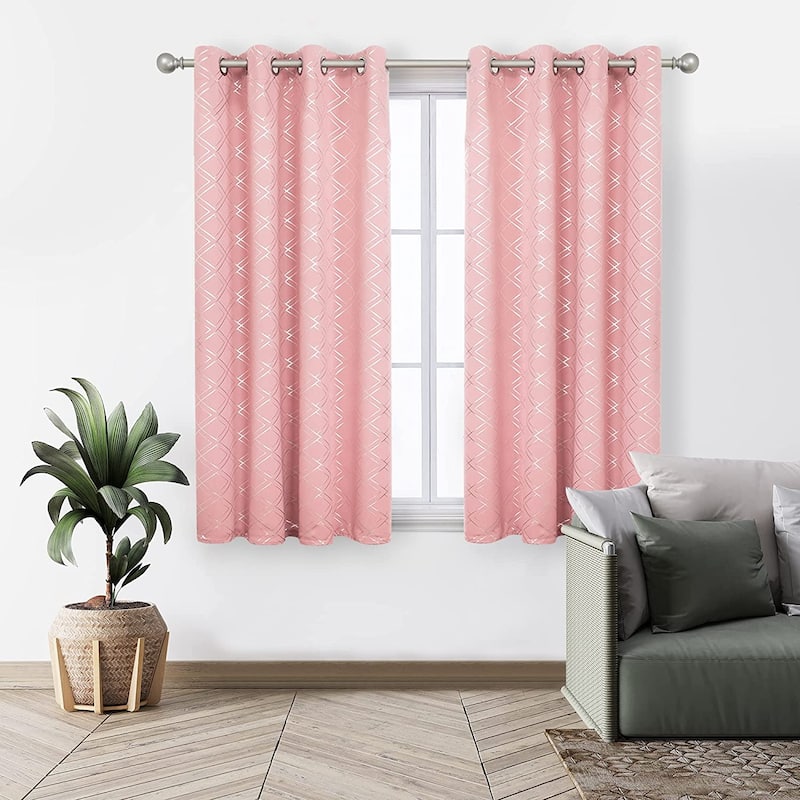 Deconovo Silver Geometric Curtain Panel Pair(2 Panel) - 52W x 72L Inch - Coral Pink