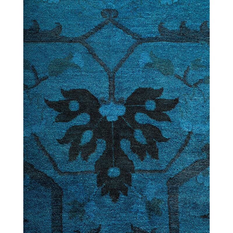 Overton Hand Knotted Wool Vintage Inspired Modern Contemporary Overdyed Blue Area Rug - 9' 0" x 11' 10"