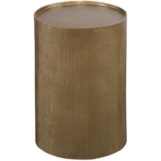 18" Antique Gold Modern Style Drum Shaped Accent Table