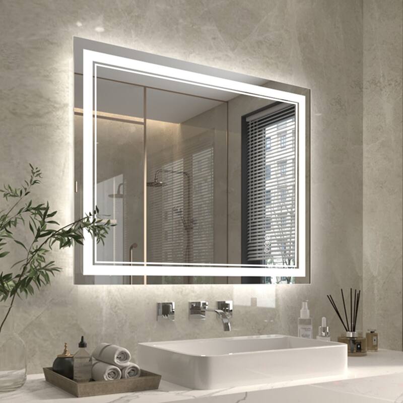 ExBrite Anti-Fog LED Bathroom Mirror with Endless Dimming - 32" x 40"