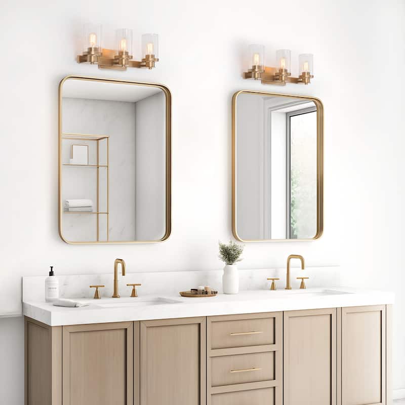 Modern Gold 3-Light Bathroom Vanity Light Cylinder Glass Wall Sconce