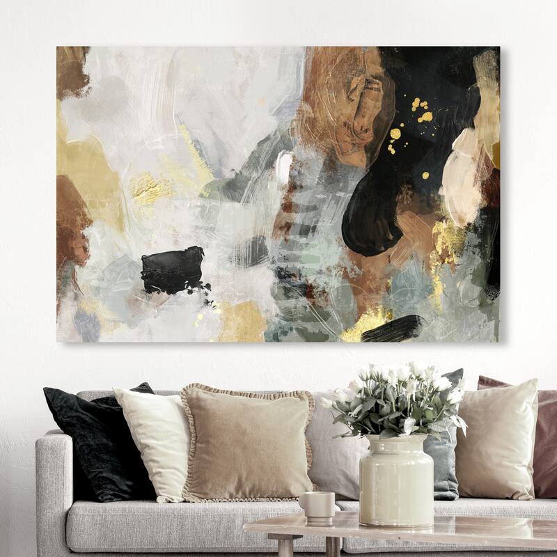 Wynwood Studio Canvas Abstract Geo Flowing White and Dark Gold Modern & Contemporary Wall Art Canvas Print - 30 x 45