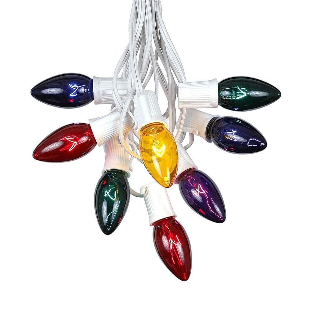 25 Foot C9 Twinkle Christmas Light Set, Hanging String Lights, White Wire