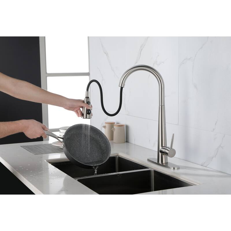Single Handle Stainless Steel Kitchen Sink Faucet With Pull Down Sprayer