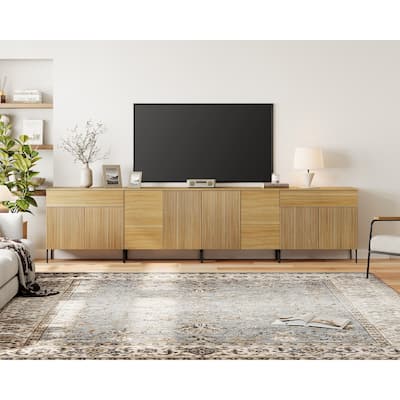126" Long Modern Reeded Dresser TV Stand With Adjustable Sheves, Entertainment Center With Drawers